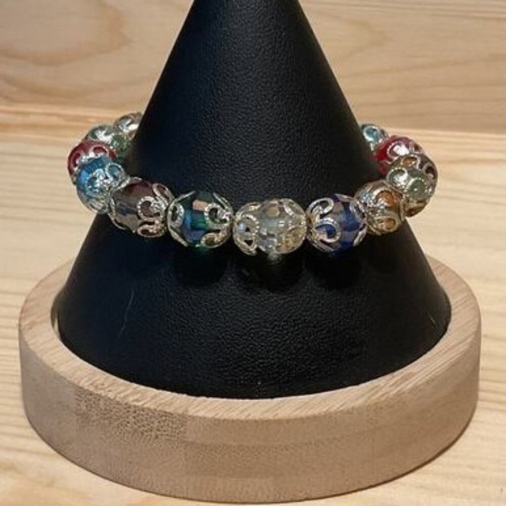 Colorful Handcrafted Glass Bead Bracelet With Intricate Silver Detailing